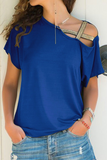Lässige, einfarbige T-Shirts mit schrägem Kragen und geteiltem Gelenk (7 Farben)