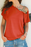 Lässige, einfarbige T-Shirts mit schrägem Kragen und geteiltem Gelenk (7 Farben)