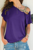 Casual Solid Split Joint Oblique Collar T-Shirts(7 Colors)