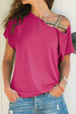 Casual Solid Split Joint Oblique Collar T-Shirts(7 Colors)
