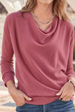 Casual Solid Patchwork Asymmetrical Collar Tops(4 Colors)