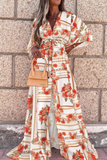 Fashion Elegant Frenulum Slit V Neck Printed Dress Dresses(4 Colors)