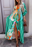 Modische, elegante, bedruckte Kleider mit Frenulum-Schlitz und V-Ausschnitt (4 Farben)