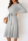 Fashion Casual Solid Patchwork O Neck A Line Dresses(5 Colors)