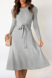 Casual Solid Split Joint O Neck A Line Dresses(5 Colors)