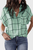 Casual Striped Pocket Turndown Collar Tops(8 Colors)