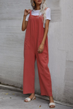 Casual Solid Pocket Buttons Straight Jumpsuits