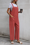 Casual Solid Pocket Buttons Straight Jumpsuits