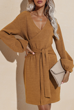 Fashion Elegant Solid Patchwork Strap Design V Neck Pencil Skirt Dresses(4 Colors)