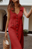 Casual Solid Pocket Buckle Turndown Collar A Line Dresses(5 Colors)