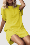 Casual Solid Basic O Neck Short Dresses(9 Colors)