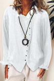 Casual Solid Buckle Turndown Collar Tops(5 Colors)