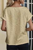 Lässige, einfarbige T-Shirts mit geteilter Spitze und V-Ausschnitt