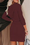 Elegant Solid Frenulum Zipper Hooded Collar Wrapped Skirt Dresses