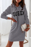 Casual Letter Draw String Hooded Collar Dresses