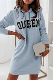 Casual Letter Draw String Hooded Collar Dresses