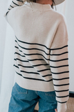 Sexy Striped Patchwork Zipper Collar Tops Sweater(3 Colors)