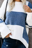 Suéter casual patchwork contrastante com gola O