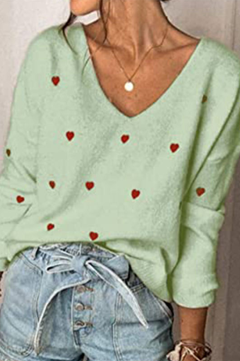 Casual Print Basic V Neck Tops Sweater(4 Colors)