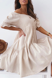 Casual Elegant Solid Patchwork Flounce Off the Shoulder A Line Dresses(3 Colors)