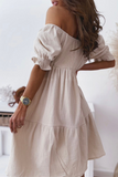 Lässige, elegante, einfarbige, schulterfreie A-Linien-Kleider mit Volant (3 Farben)