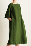 Lässige, solide Patchwork-Kleider mit O-Ausschnitt und A-Linie (6 Farben)