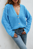 Casual Solid Buckle V Neck Tops Sweater