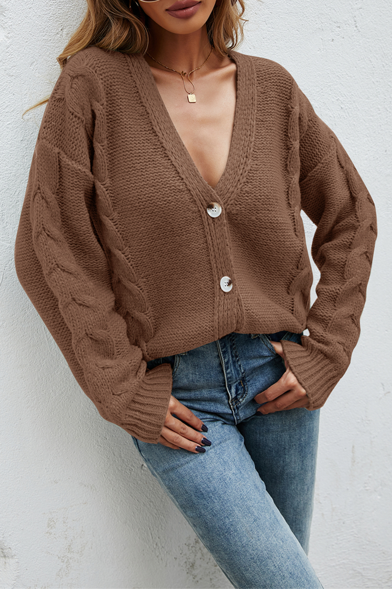 Casual Solid Buckle V Neck Tops Sweater(5 Colors)