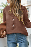 Casual Solid Split Joint Buckle V Neck Tops Sweater