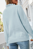 Suéter casual sólido dividido com fivela com decote em V