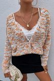Casual Patchwork Buckle V Neck Tops Sweater