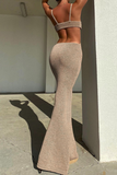 Elegant Solid Split Joint Backless V Neck Evening Dress Dresses