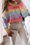 Casual Tie Dye Hollowed Out V Neck Tops Sweater