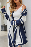 Casual Striped Contrast Hooded Collar Tops Sweater