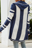 Casual Striped Contrast Hooded Collar Tops Sweater