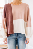 Casual Patchwork  Contrast O Neck Tops Sweater