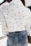 Casual Elegant Polka Dot Pocket Buckle Turndown Collar Tops