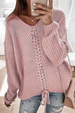 Suéter casual sólido com alças cruzadas e decote em V (7 cores)