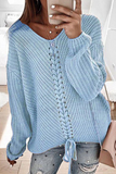 Casual Solid Cross Straps V Neck Tops Sweater(7 Colors)