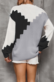 Casual Color Lump Contrast O Neck Tops Sweater