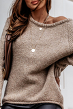 Casual Solid Split Joint O Neck Tops Sweater(3 Colors)