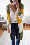 Casual Color Lump Pocket Contrast V Neck Tops Sweater