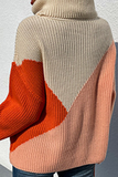 Casual Color Lump Contrast Turndown Collar Tops Sweater