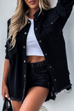 Casual Solid Ripped Make Old Turndown Collar Long Sleeve Denim Jacket