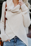 Suéteres casuais de gola alta com fivela sólida (6 cores)