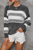 Street Color Lump  Contrast O Neck Tops Sweater