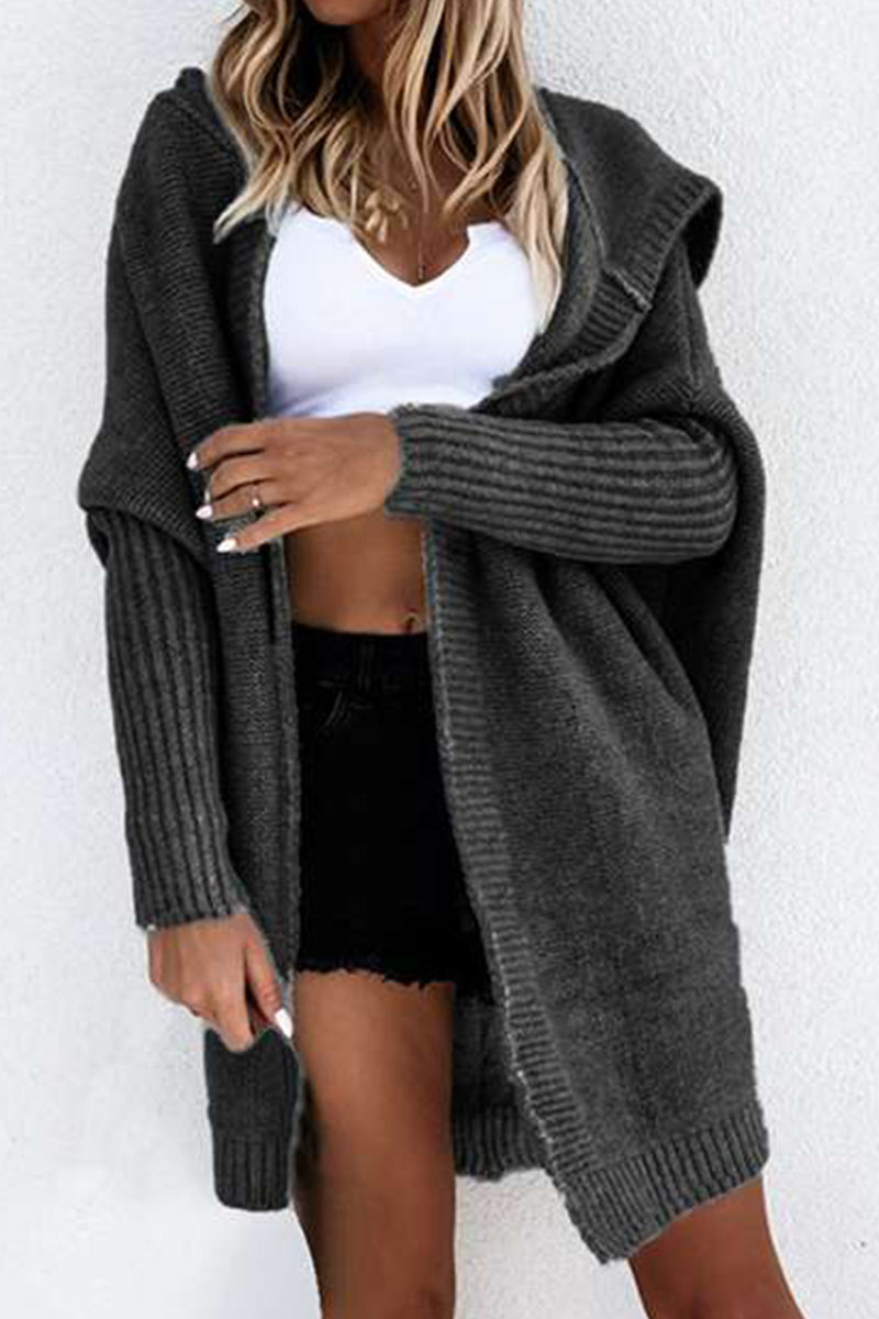 Casual Solid Patchwork Hooded Collar Tops Sweater