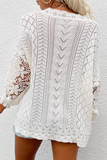 Casual Solid Lace Hollowed Out O Neck Tops Sweater(4 Colors)