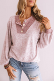 Casual Patchwork Buckle  Contrast O Neck Tops