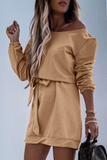 Casual Solid Strap Design Oblique Collar Pencil Skirt Dresses(3 Colors)